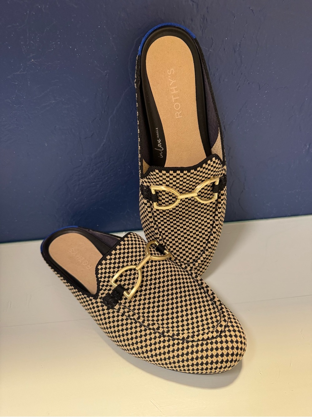 Rothy’s Double Bit Loafer Mule Classic Micro Check Size 7.5